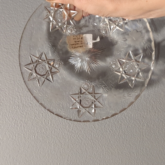 Hawkes Ice Cream Plate circa 1910 glass crystal dessert antique star pattern - Picture 4 of 7